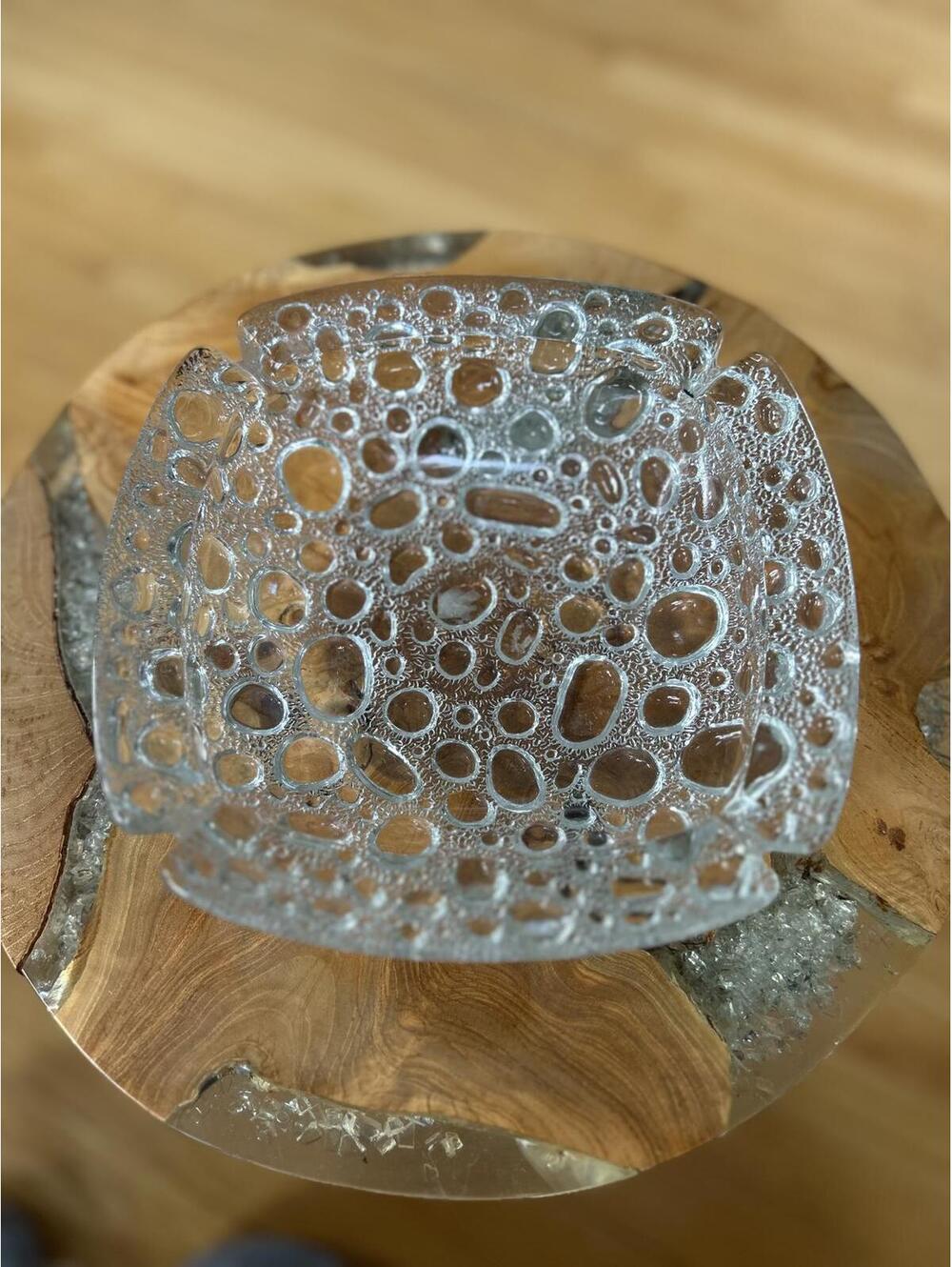 Vintage Blenko Glass Pebble Bubble Ashtray Textured Art Glas